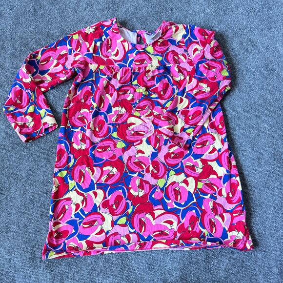 Hanna Anderson Dress Girls 10 Pink Red Floral Long Sleeve Midi Cotton Pullover - Picture 2 of 11